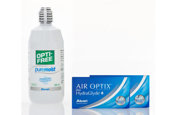 Monthly Contact Lenses for Myopia AIROPTIX Hydraglyde 3+3 lenses and Optifree Pure Moist Solution 300ml + 60ml