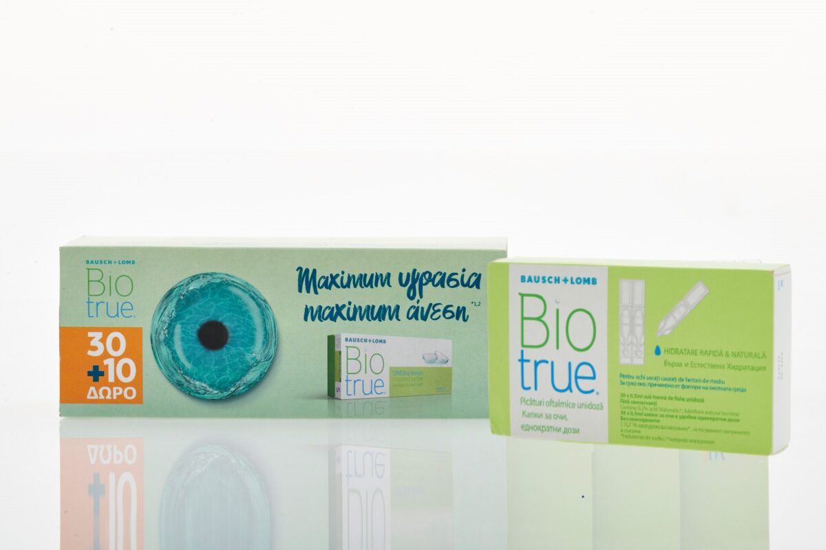 Combo Daily Contact Lenses for Myopia Biotrue One Day 30 lenses +10 for free & Eye Drops with Hyaluronic Acid 30×0.5ml